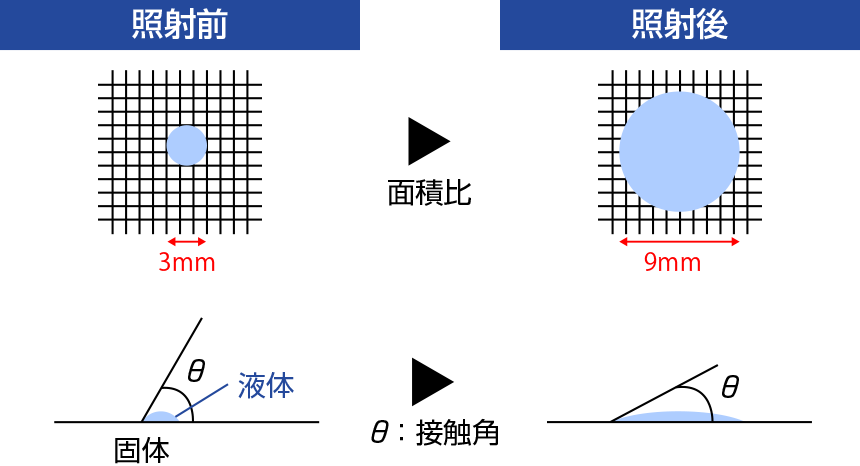 照射前→照射後